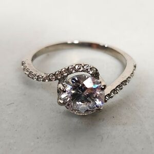 Round 1.00ct White Sapphire Bypass Polished Stainless Steel Ring-Size 5